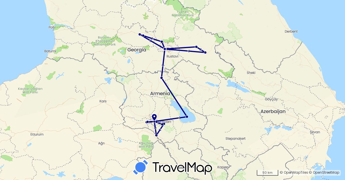 TravelMap itinerary: driving in Armenia, Georgia (Asia)